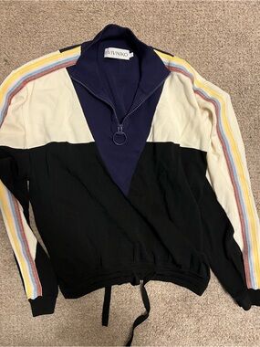 III Vivinko Colorblock Half-Zip Pullover - Black, Navy & Cream w/ Stripe Sleeves